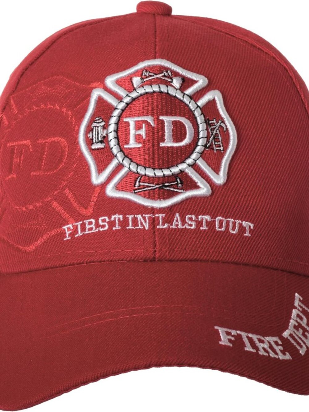 Fire Department First in Last Out Cap - Firefighter Gift - Embroidered Hat